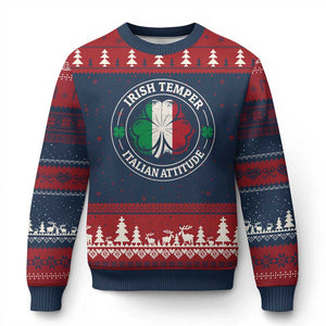 Funny Irish Temper Italian Attitude Ugly Christmas Sweater Irish Italian Pride Vintage Shamrock TS11 Navy Red Print Your Wear