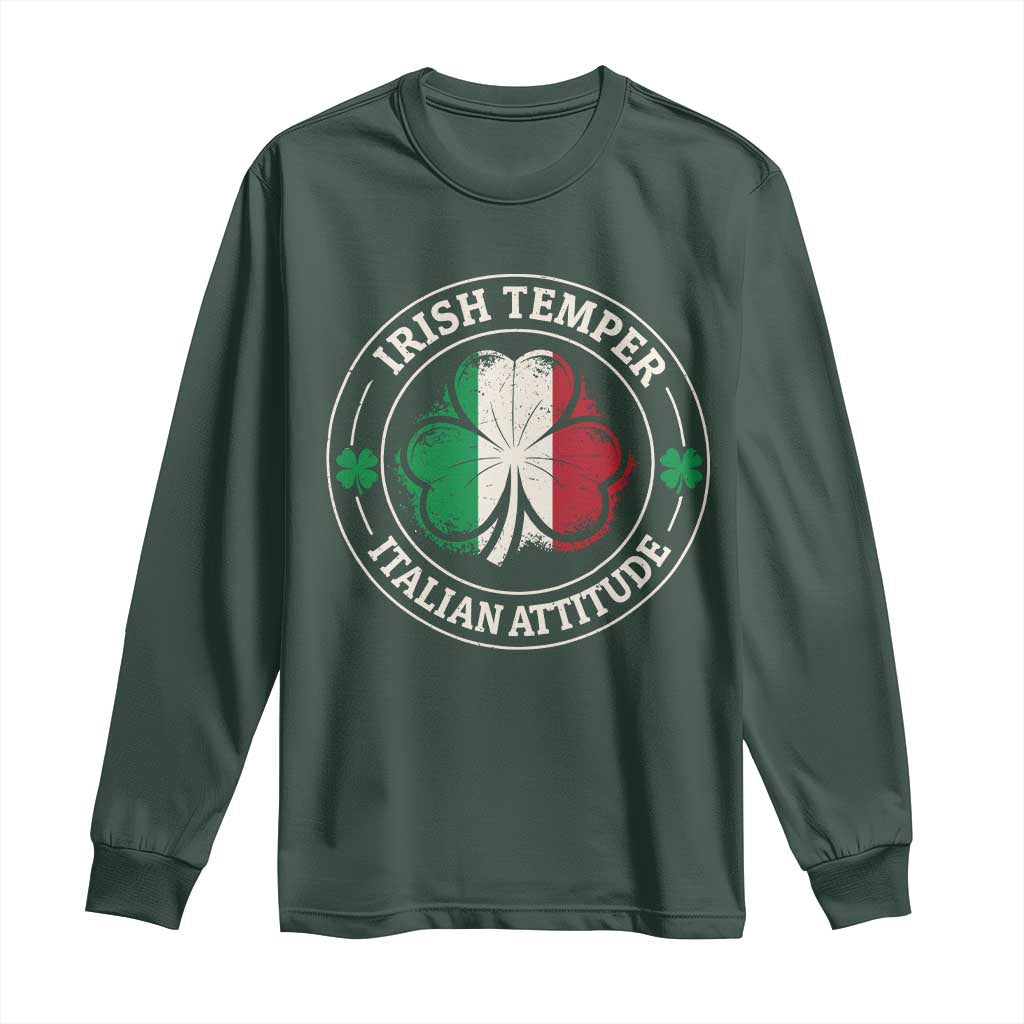 Funny Irish Temper Italian Attitude Long Sleeve Shirt Irish Italian Pride Vintage Shamrock TS11 Dark Forest Green Print Your Wear