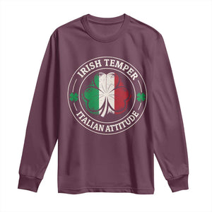 Funny Irish Temper Italian Attitude Long Sleeve Shirt Irish Italian Pride Vintage Shamrock TS11 Maroon Print Your Wear