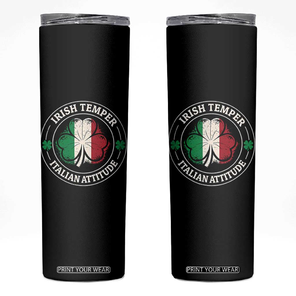 Funny Irish Temper Italian Attitude Skinny Tumbler Irish Italian Pride Vintage Shamrock TS11 Black Print Your Wear