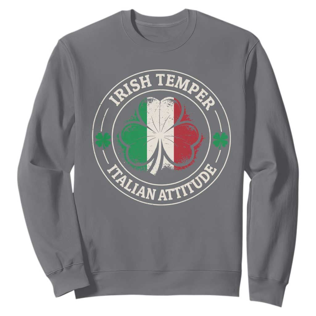 Funny Irish Temper Italian Attitude Sweatshirt Irish Italian Pride Vintage Shamrock TS11 Charcoal Print Your Wear