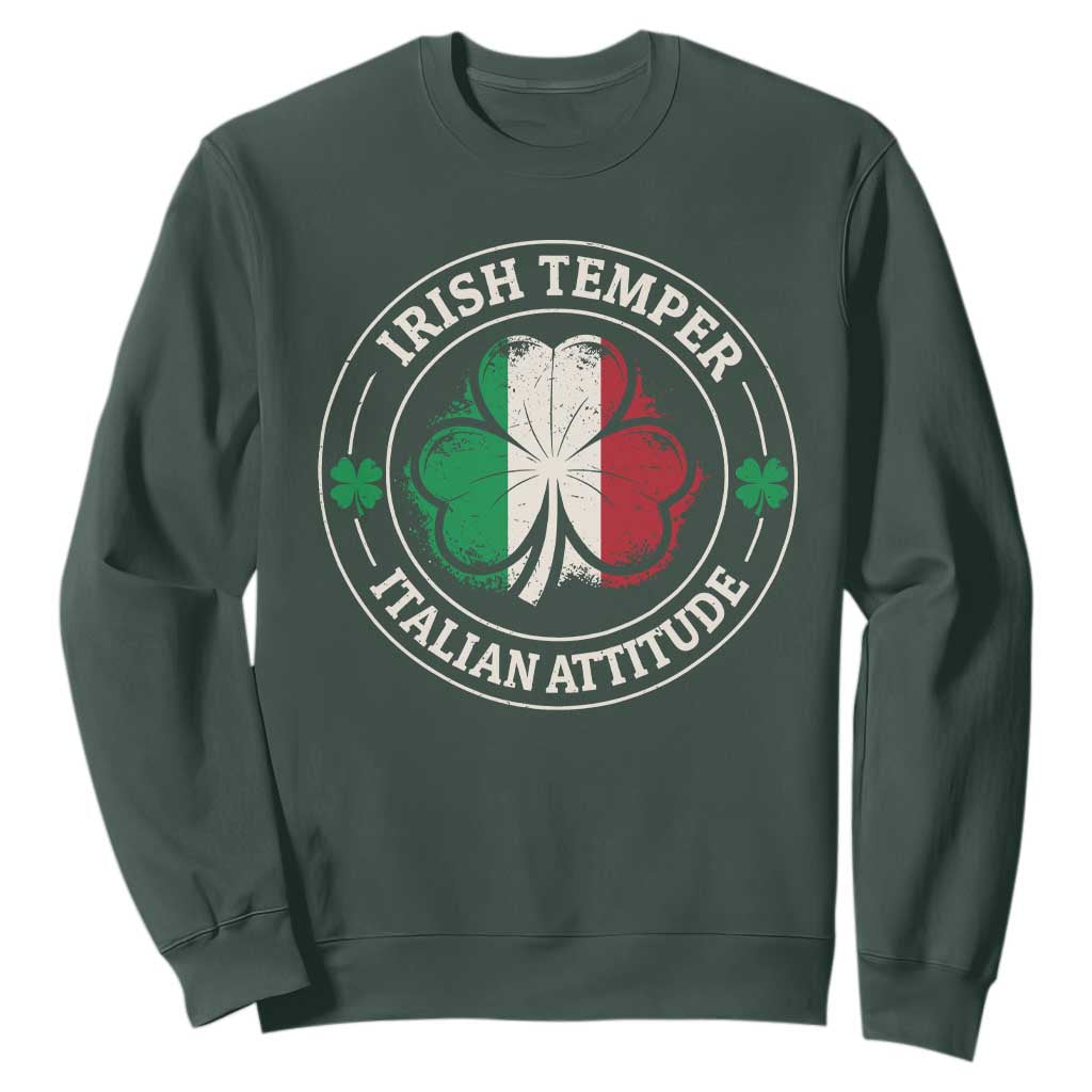 Funny Irish Temper Italian Attitude Sweatshirt Irish Italian Pride Vintage Shamrock TS11 Dark Forest Green Print Your Wear