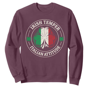 Funny Irish Temper Italian Attitude Sweatshirt Irish Italian Pride Vintage Shamrock TS11 Maroon Print Your Wear