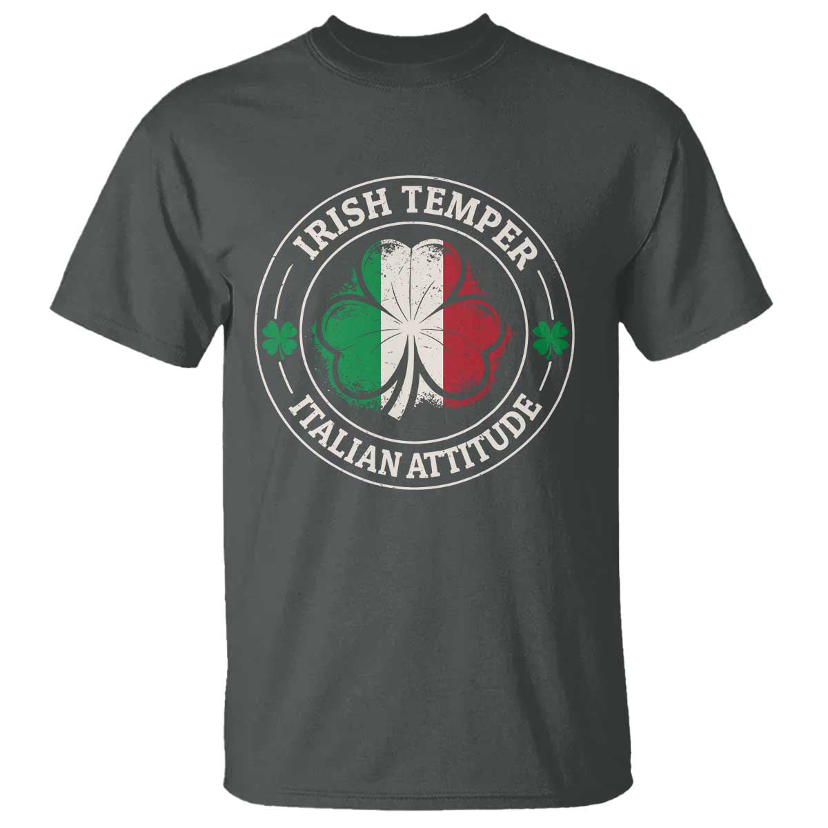 Funny Irish Temper Italian Attitude T Shirt Irish Italian Pride Vintage Shamrock TS11 Dark Heather Print Your Wear