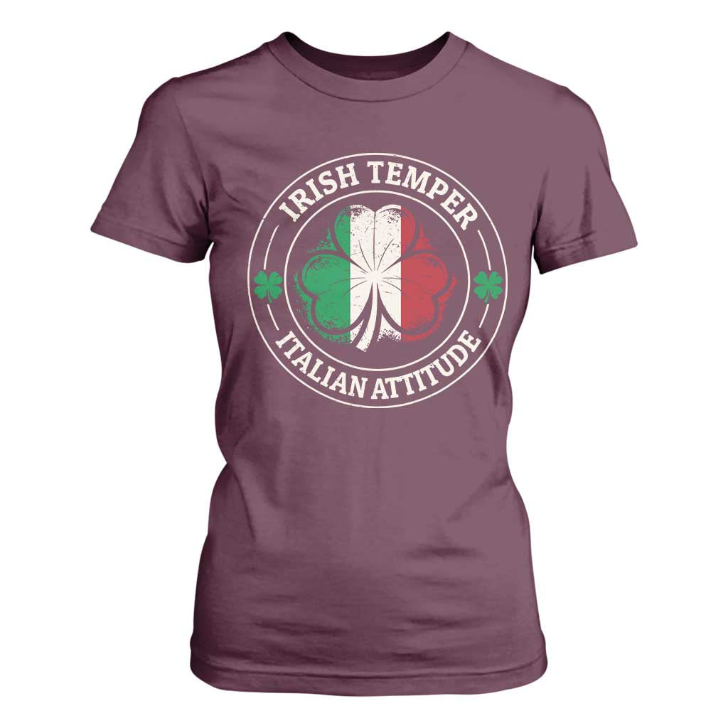 Funny Irish Temper Italian Attitude T Shirt For Women Irish Italian Pride Vintage Shamrock TS11 Maroon Print Your Wear