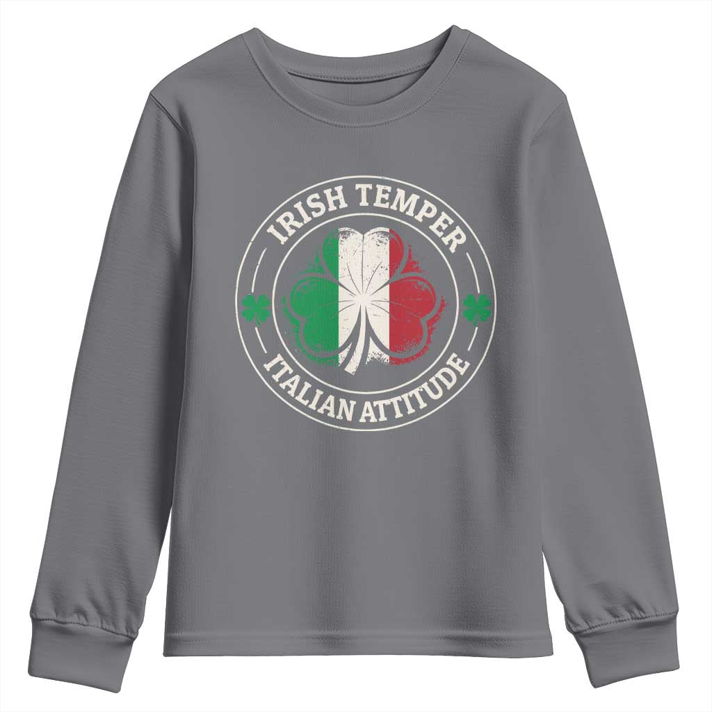Funny Irish Temper Italian Attitude Youth Sweatshirt Irish Italian Pride Vintage Shamrock TS11 Charcoal Print Your Wear