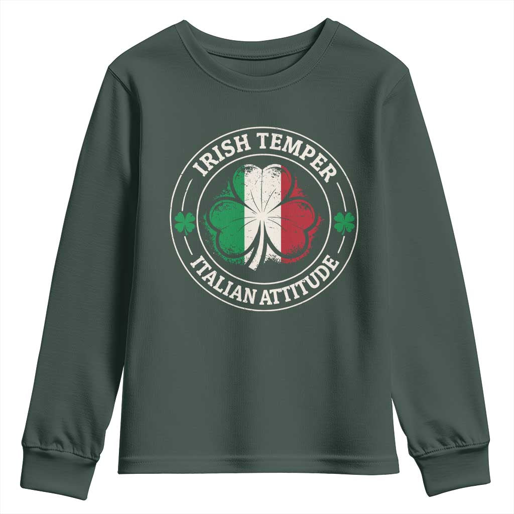 Funny Irish Temper Italian Attitude Youth Sweatshirt Irish Italian Pride Vintage Shamrock TS11 Dark Forest Green Print Your Wear