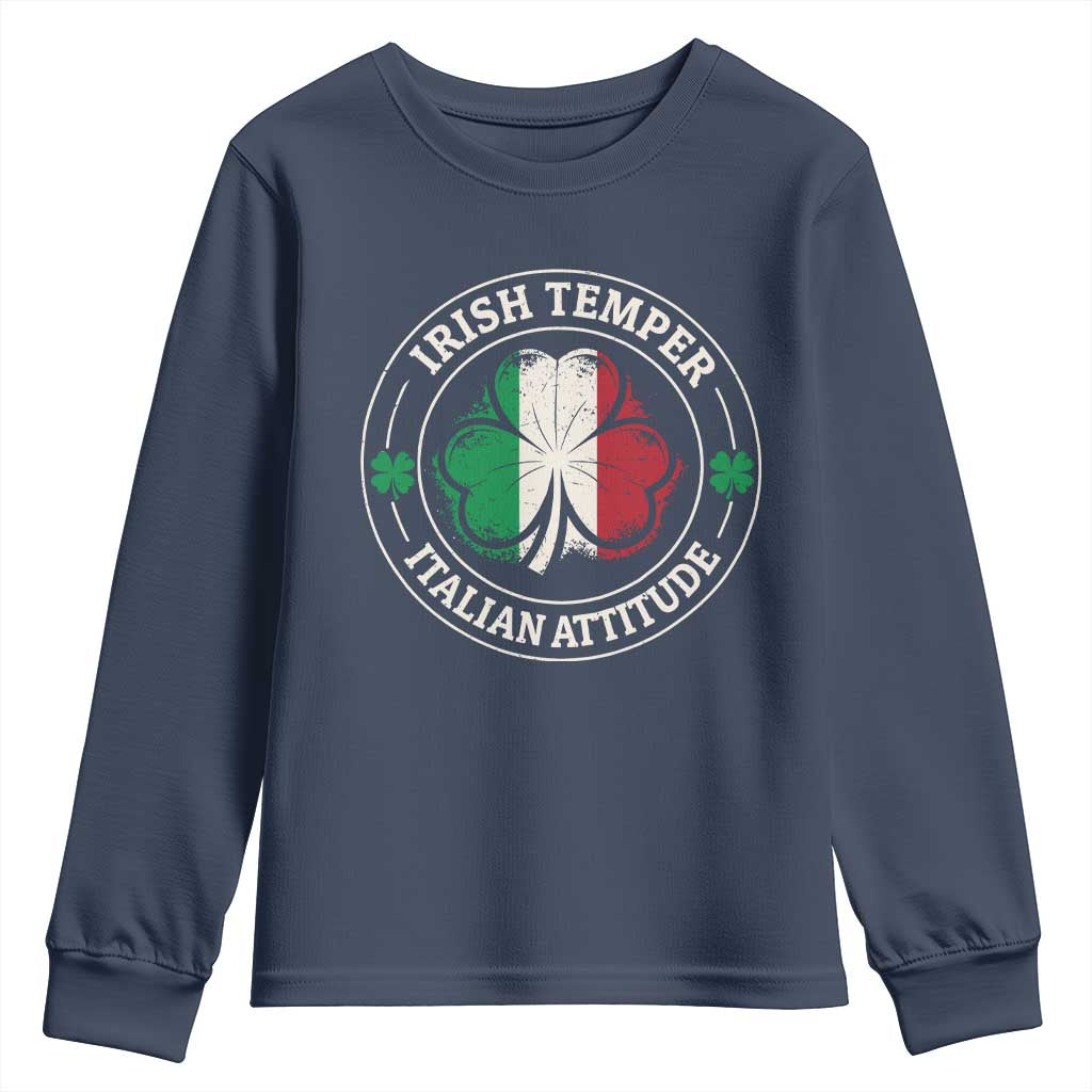 Funny Irish Temper Italian Attitude Youth Sweatshirt Irish Italian Pride Vintage Shamrock TS11 Navy Print Your Wear