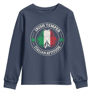 Funny Irish Temper Italian Attitude Youth Sweatshirt Irish Italian Pride Vintage Shamrock TS11 Navy Print Your Wear