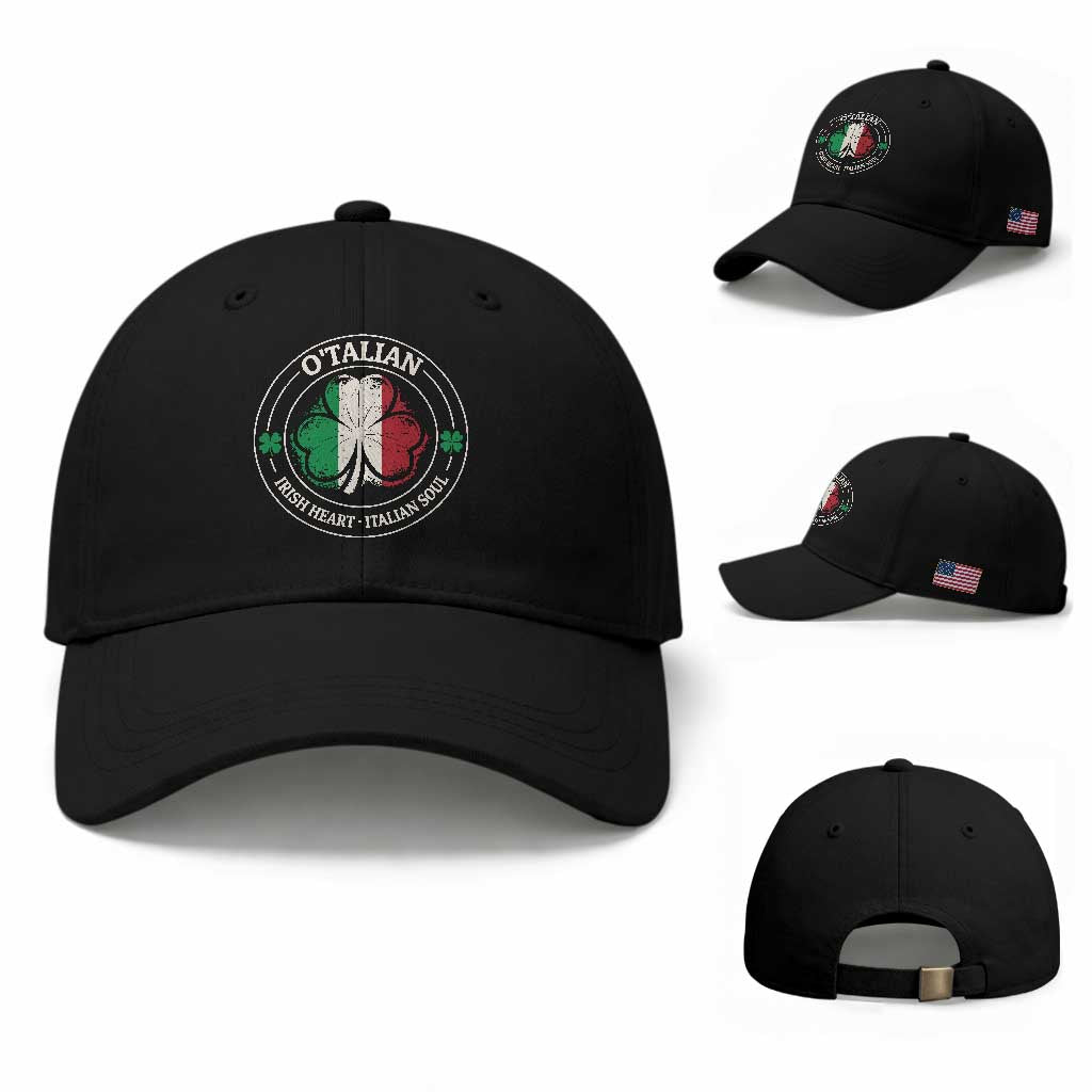 Irish Italian Pride Baseball Cap O'Talian Irish Heart Italian Soul St Patricks Day TS11 Baseball Cap Universal Fit Black Print Your Wear