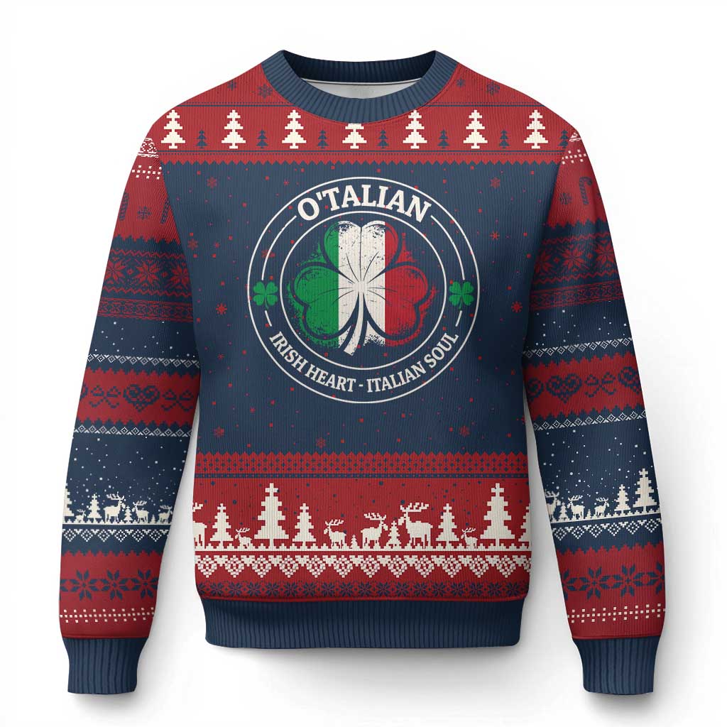 Irish Italian Pride Ugly Christmas Sweater O'Talian Irish Heart Italian Soul St Patricks Day TS11 Navy Red Print Your Wear