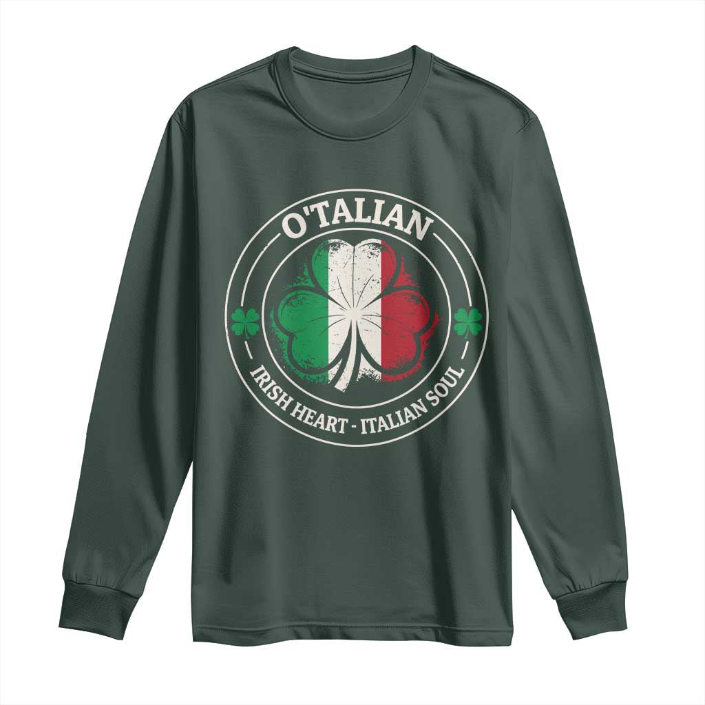 Irish Italian Pride Long Sleeve Shirt O'Talian Irish Heart Italian Soul St Patricks Day TS11 Dark Forest Green Print Your Wear