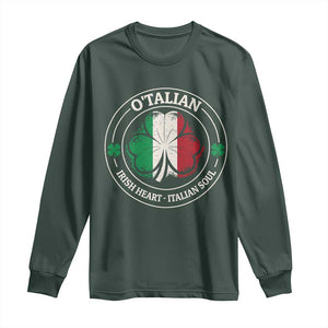 Irish Italian Pride Long Sleeve Shirt O'Talian Irish Heart Italian Soul St Patricks Day TS11 Dark Forest Green Print Your Wear