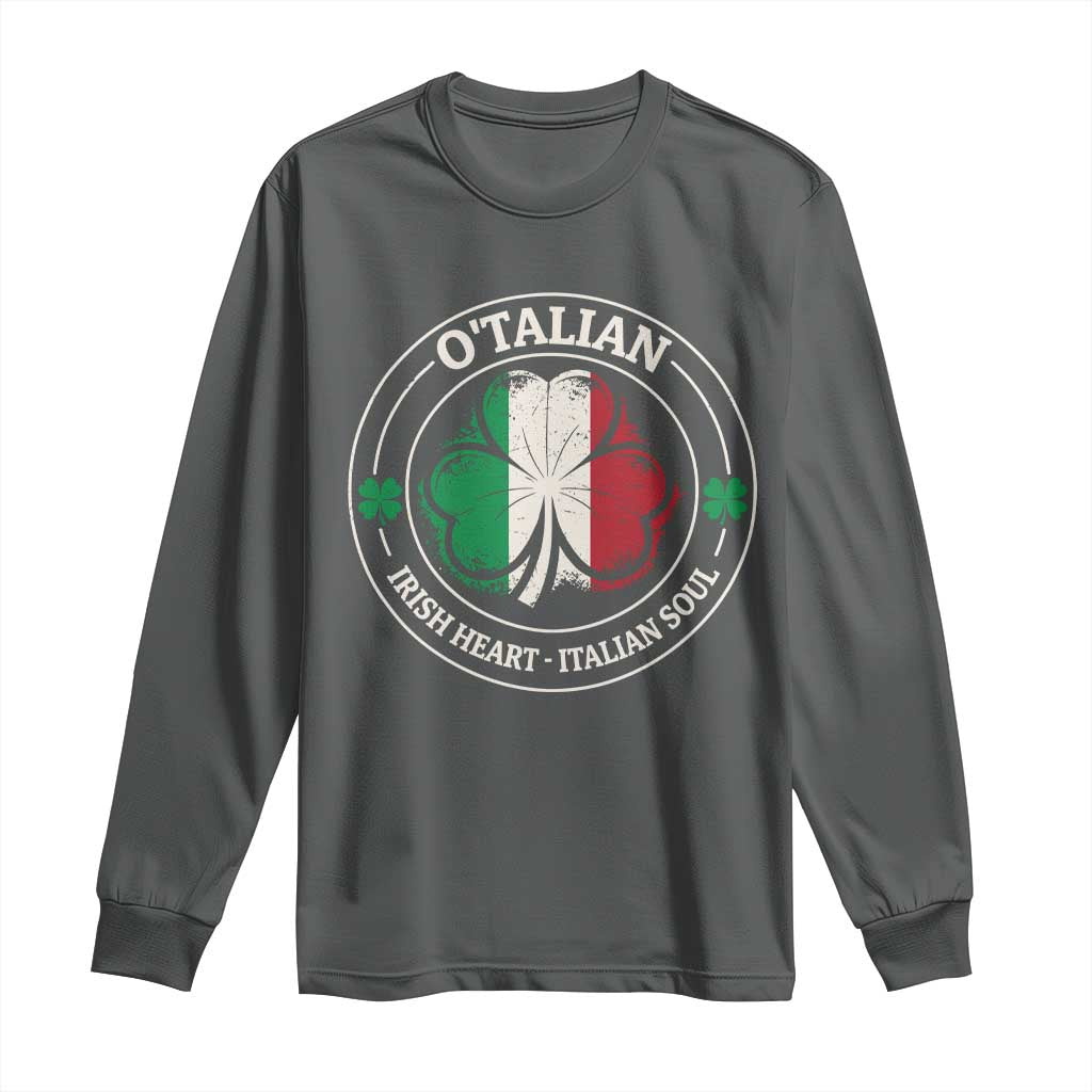 Irish Italian Pride Long Sleeve Shirt O'Talian Irish Heart Italian Soul St Patricks Day TS11 Dark Heather Print Your Wear