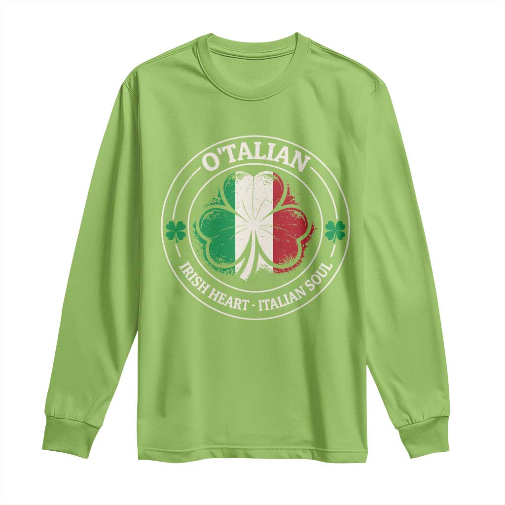 Irish Italian Pride Long Sleeve Shirt O'Talian Irish Heart Italian Soul St Patricks Day TS11 Lime Print Your Wear