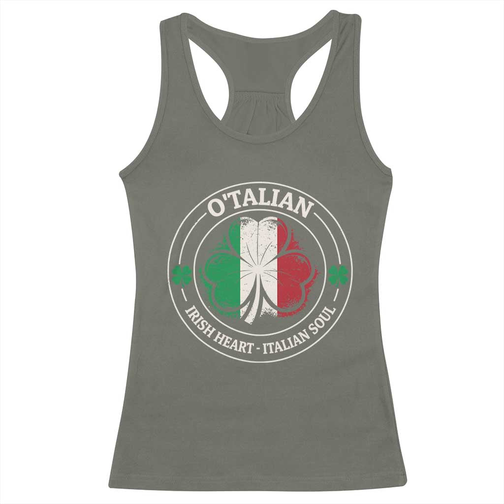 Irish Italian Pride Racerback Tank Top O'Talian Irish Heart Italian Soul St Patricks Day TS11 Military Green Print Your Wear