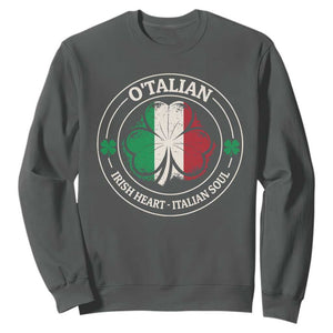 Irish Italian Pride Sweatshirt O'Talian Irish Heart Italian Soul St Patricks Day TS11 Dark Heather Print Your Wear