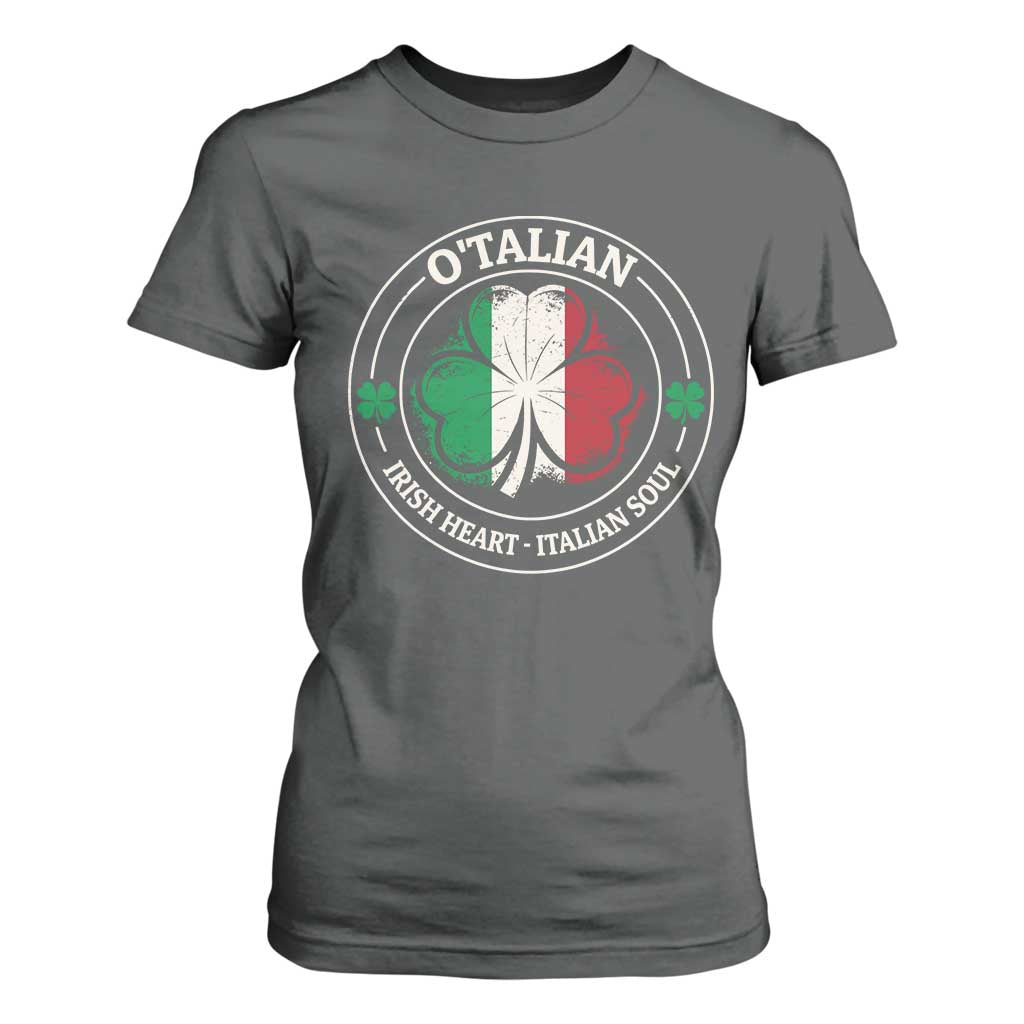 Irish Italian Pride T Shirt For Women O'Talian Irish Heart Italian Soul St Patricks Day TS11 Dark Heather Print Your Wear