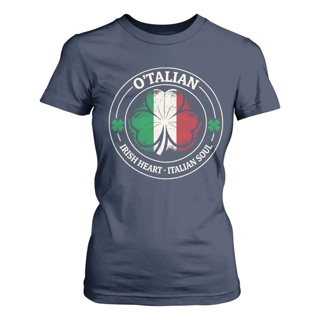 Irish Italian Pride T Shirt For Women O'Talian Irish Heart Italian Soul St Patricks Day TS11 Navy Print Your Wear