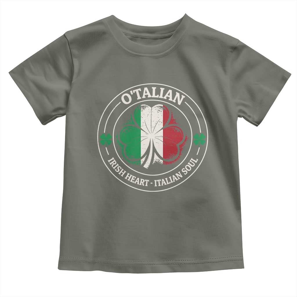 Irish Italian Pride Toddler T Shirt O'Talian Irish Heart Italian Soul St Patricks Day TS11 Military Green Print Your Wear