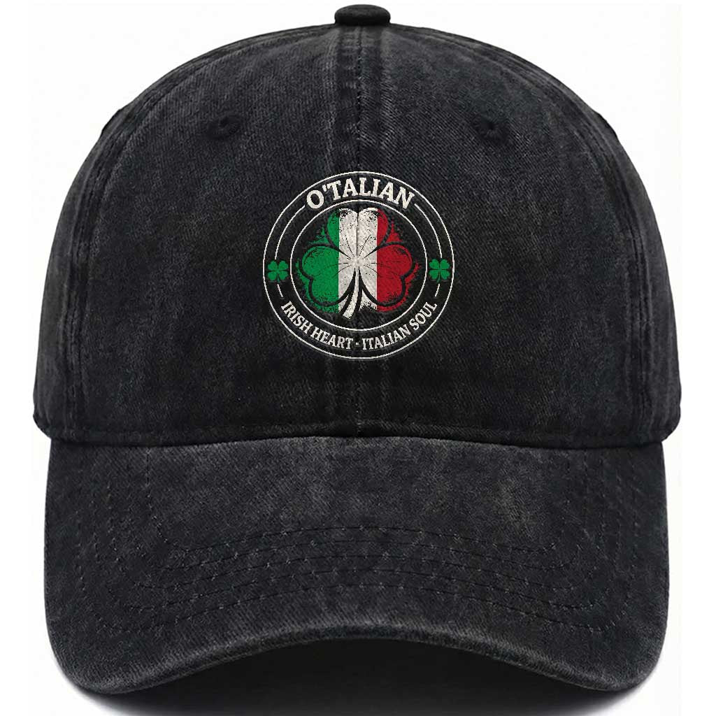 Irish Italian Pride Washed Cotton Baseball Cap O'Talian Irish Heart Italian Soul St Patricks Day TS11 Print Your Wear