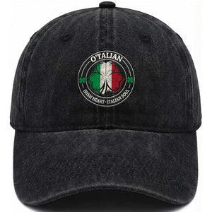 Irish Italian Pride Washed Cotton Baseball Cap O'Talian Irish Heart Italian Soul St Patricks Day TS11 Print Your Wear