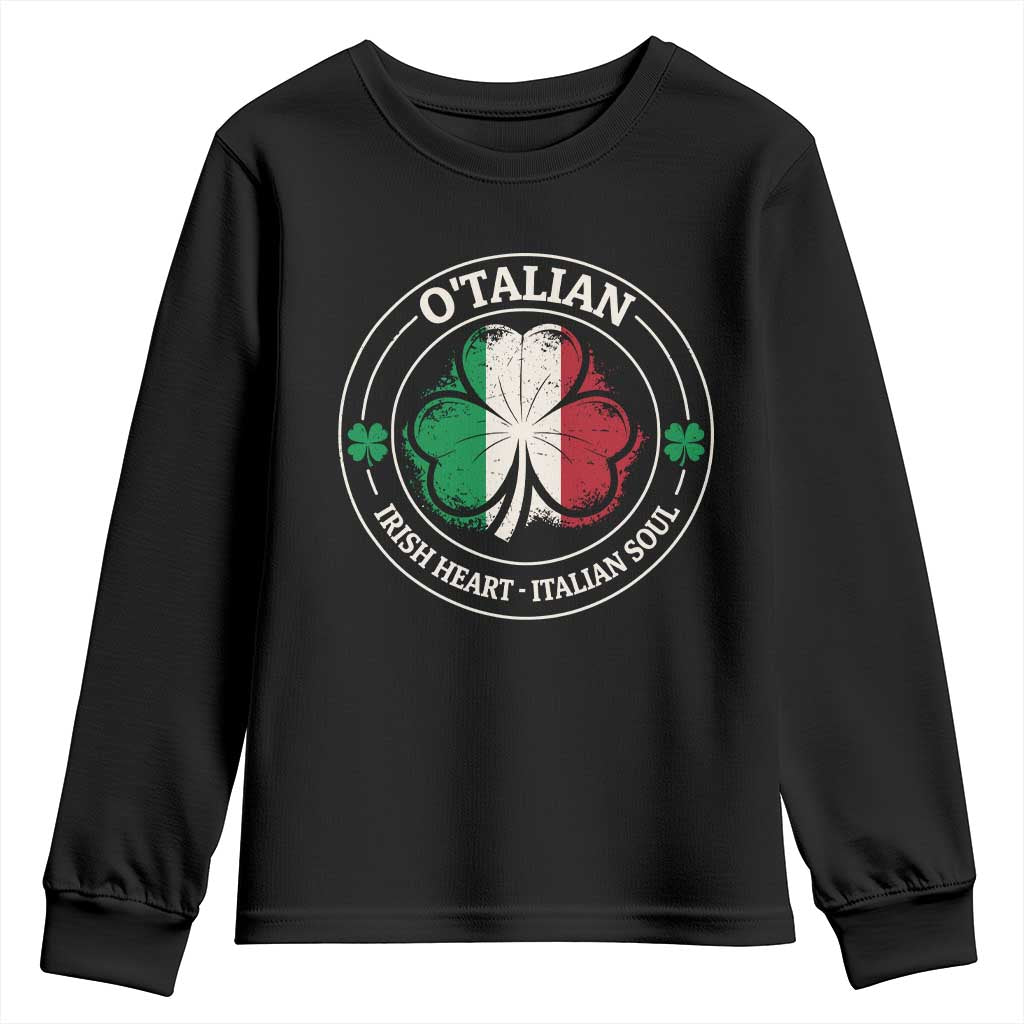 Irish Italian Pride Youth Sweatshirt O'Talian Irish Heart Italian Soul St Patricks Day TS11 Black Print Your Wear