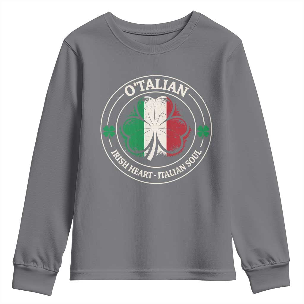 Irish Italian Pride Youth Sweatshirt O'Talian Irish Heart Italian Soul St Patricks Day TS11 Charcoal Print Your Wear
