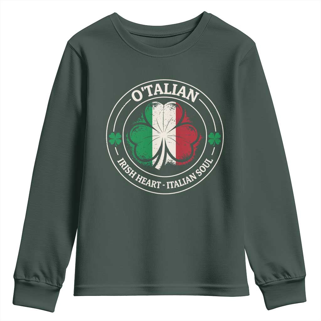 Irish Italian Pride Youth Sweatshirt O'Talian Irish Heart Italian Soul St Patricks Day TS11 Dark Forest Green Print Your Wear