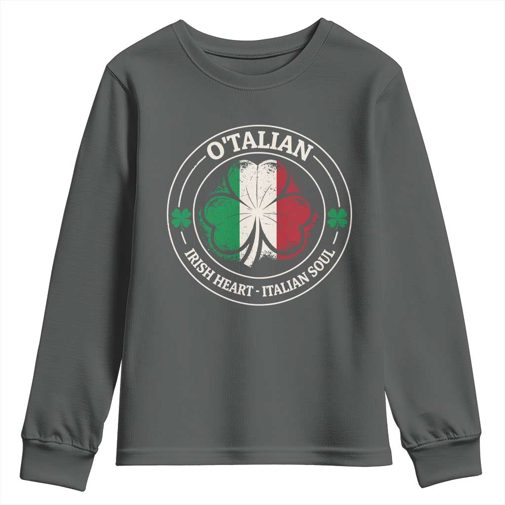 Irish Italian Pride Youth Sweatshirt O'Talian Irish Heart Italian Soul St Patricks Day TS11 Dark Heather Print Your Wear