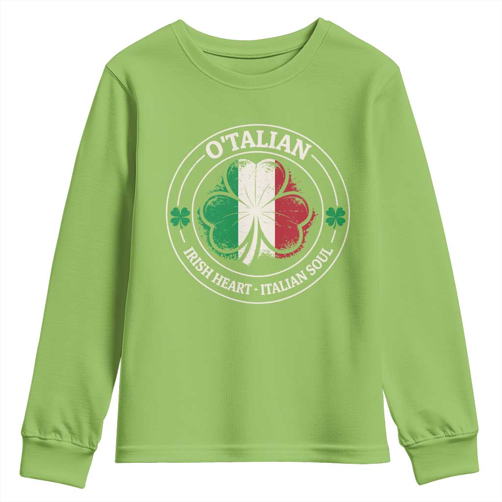 Irish Italian Pride Youth Sweatshirt O'Talian Irish Heart Italian Soul St Patricks Day TS11 Lime Print Your Wear