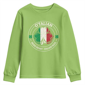 Irish Italian Pride Youth Sweatshirt O'Talian Irish Heart Italian Soul St Patricks Day TS11 Lime Print Your Wear