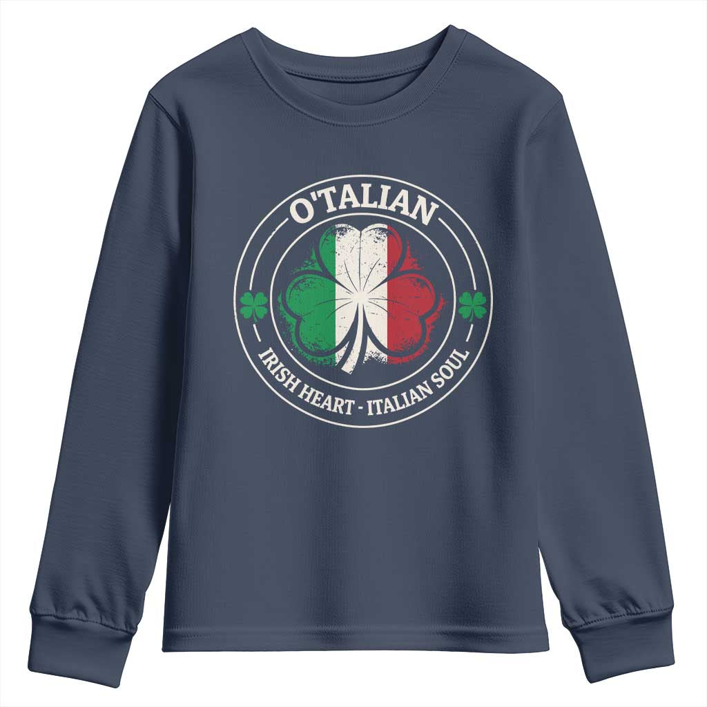 Irish Italian Pride Youth Sweatshirt O'Talian Irish Heart Italian Soul St Patricks Day TS11 Navy Print Your Wear