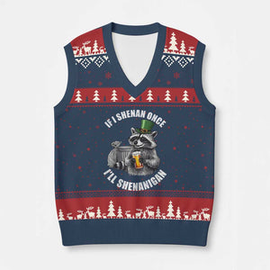 Funny St Patricks Day Raccoon If I Shenan Once I Will Shenanigan V-Neck Knit Sweater Vest TS11 Navy Red Print Your Wear