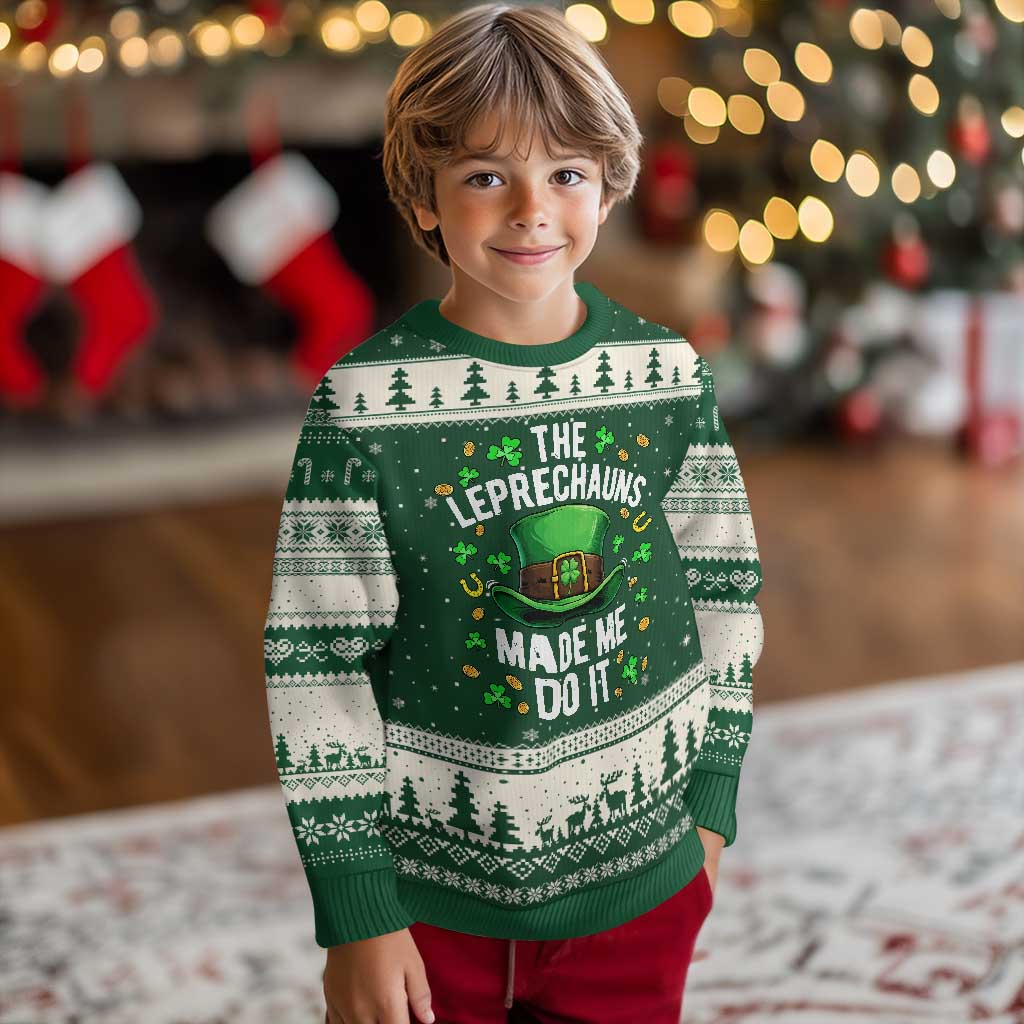 Funny St Patricks Day The Leprechauns Made Me Do It Ugly Christmas Sweater TS11 Forest Green Beige Print Your Wear