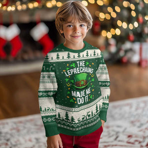 Funny St Patricks Day The Leprechauns Made Me Do It Ugly Christmas Sweater TS11 Forest Green Beige Print Your Wear