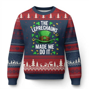 Funny St Patricks Day The Leprechauns Made Me Do It Ugly Christmas Sweater TS11 Navy Red Print Your Wear