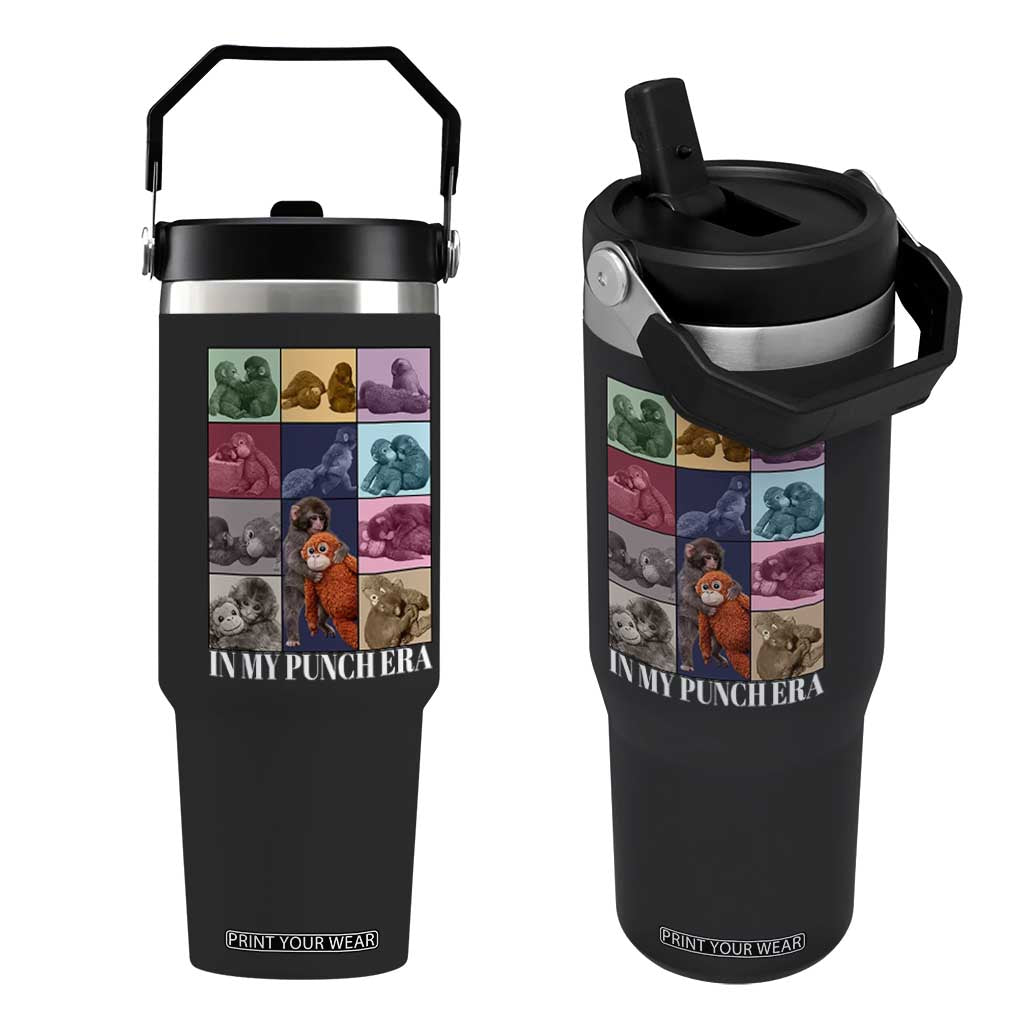 Punch The Monkey Flip Straw Tumbler In My Punch Era Baby Monkey Hugging Plush TS11 One Size: 30 oz Black Print Your Wear