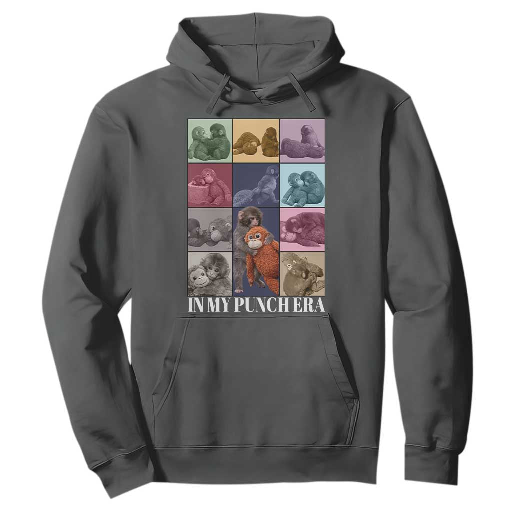 Punch The Monkey Hoodie In My Punch Era Baby Monkey Hugging Plush TS11 Dark Heather Print Your Wear