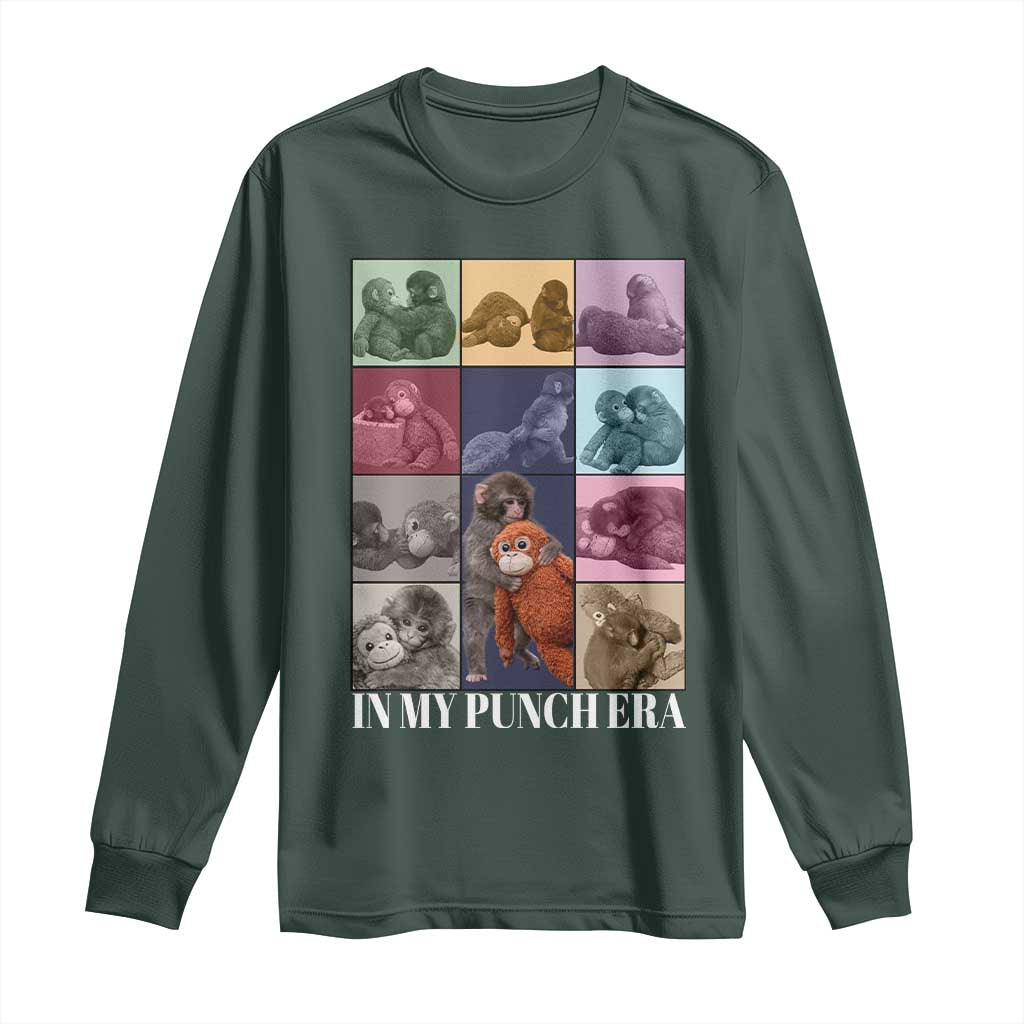 Punch The Monkey Long Sleeve Shirt In My Punch Era Baby Monkey Hugging Plush TS11 Dark Forest Green Print Your Wear