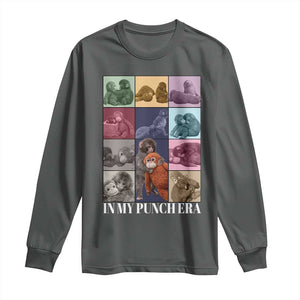 Punch The Monkey Long Sleeve Shirt In My Punch Era Baby Monkey Hugging Plush TS11 Dark Heather Print Your Wear