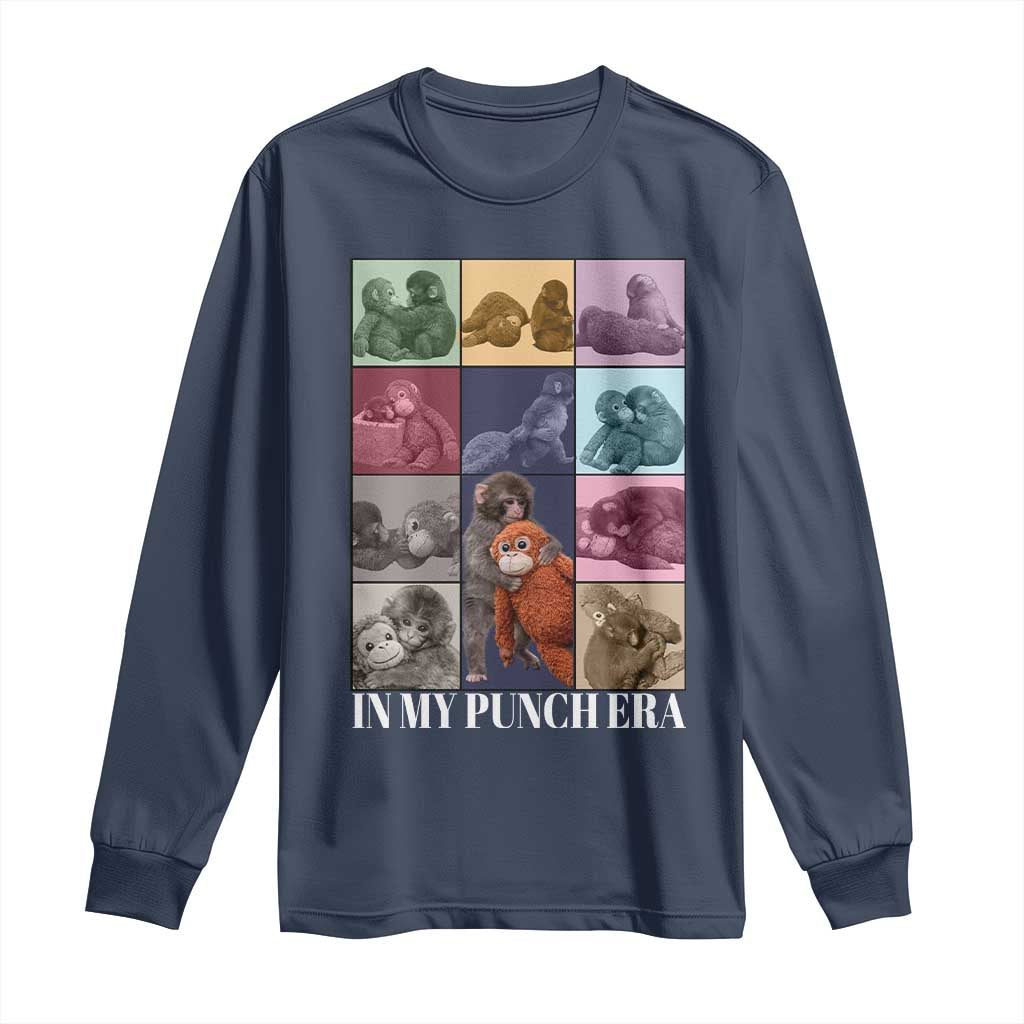 Punch The Monkey Long Sleeve Shirt In My Punch Era Baby Monkey Hugging Plush TS11 Navy Print Your Wear