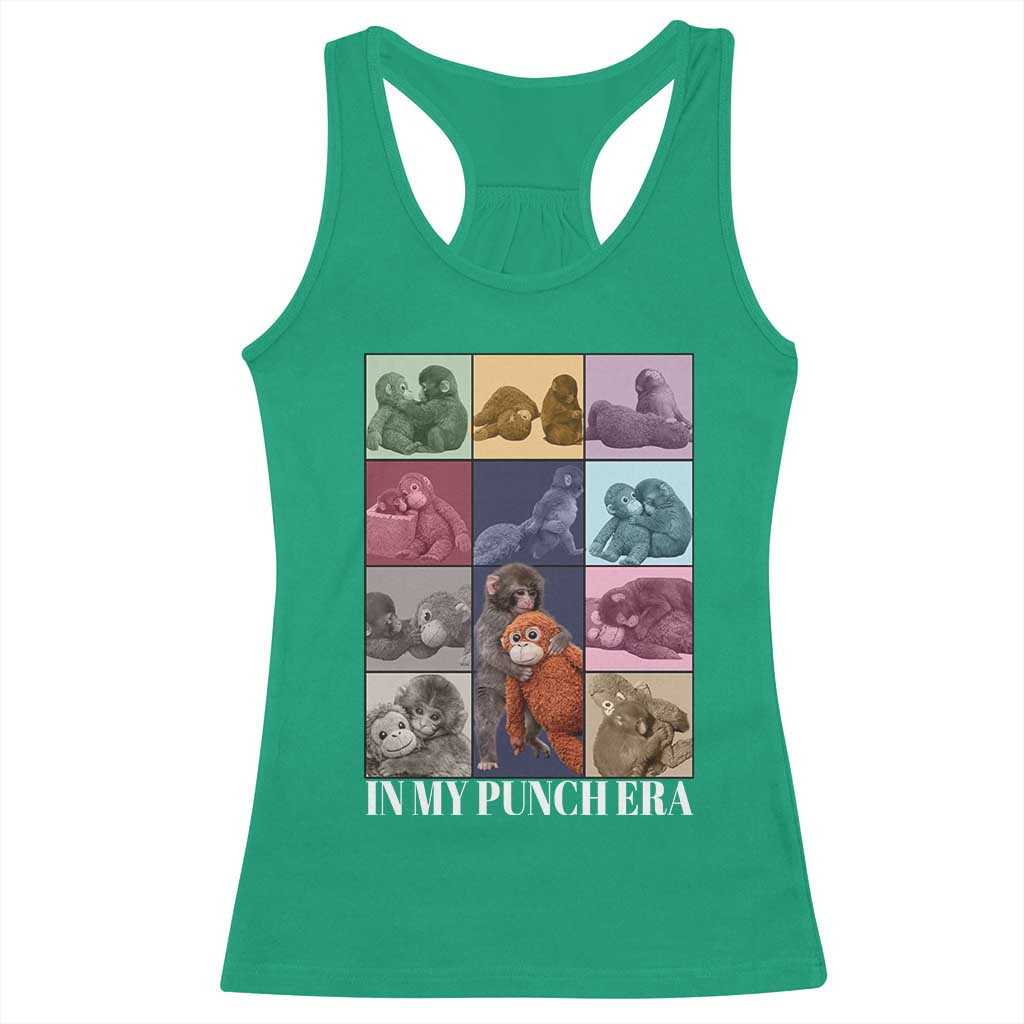 Punch The Monkey Racerback Tank Top In My Punch Era Baby Monkey Hugging Plush TS11 Irish Green Print Your Wear