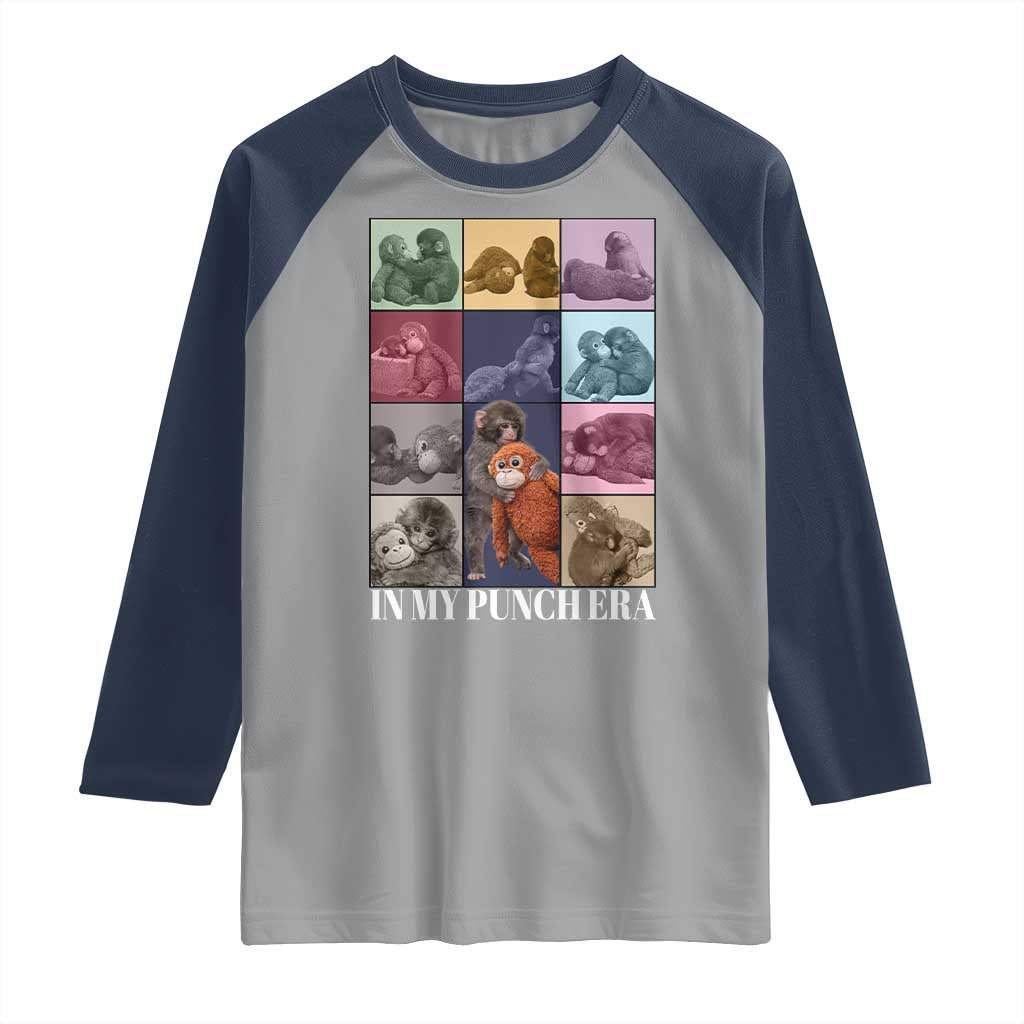 Punch The Monkey Raglan Shirt In My Punch Era Baby Monkey Hugging Plush TS11 Sport Gray Navy Print Your Wear