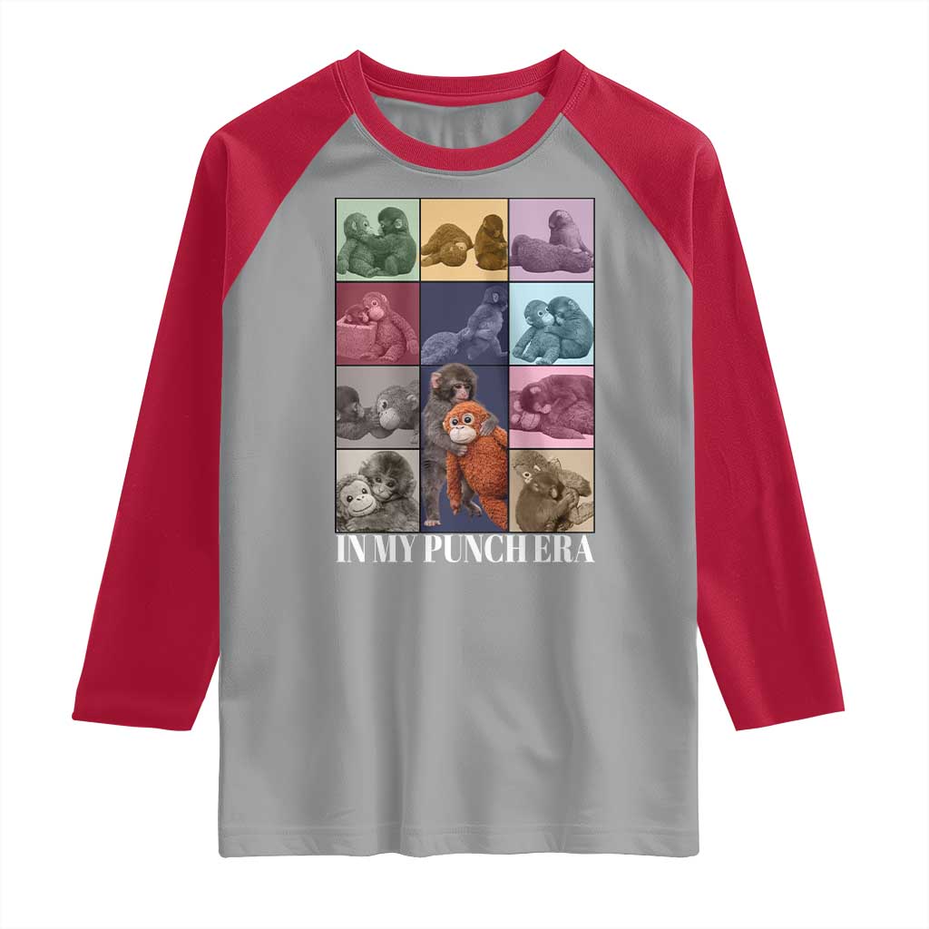 Punch The Monkey Raglan Shirt In My Punch Era Baby Monkey Hugging Plush TS11 Sport Gray Red Print Your Wear