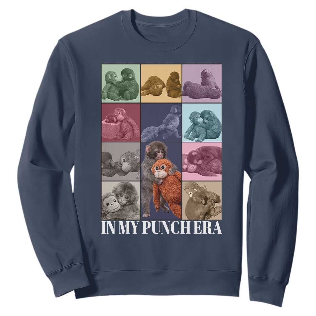 Punch The Monkey Sweatshirt In My Punch Era Baby Monkey Hugging Plush TS11 Navy Print Your Wear