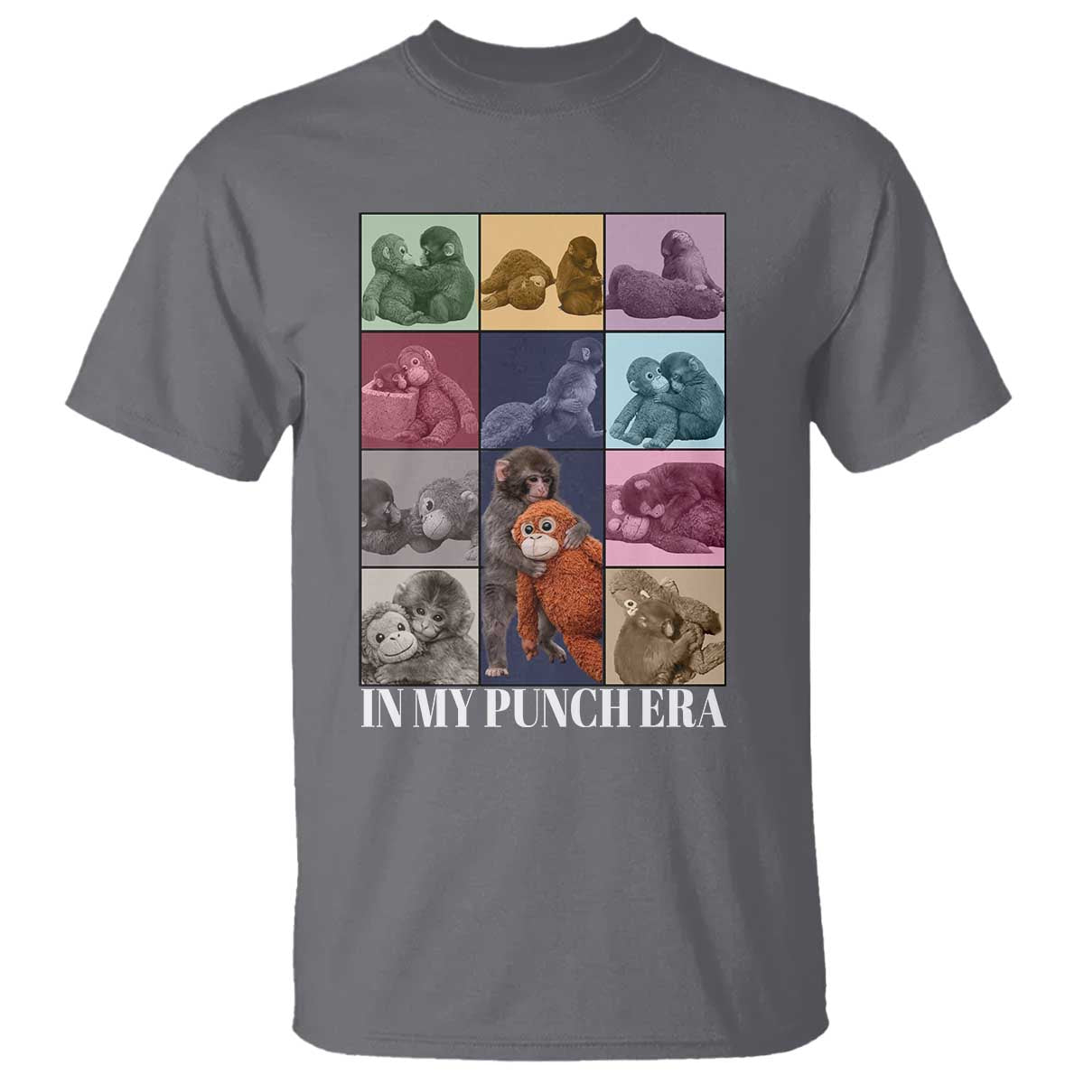 Punch The Monkey T Shirt In My Punch Era Baby Monkey Hugging Plush TS11 Charcoal Print Your Wear