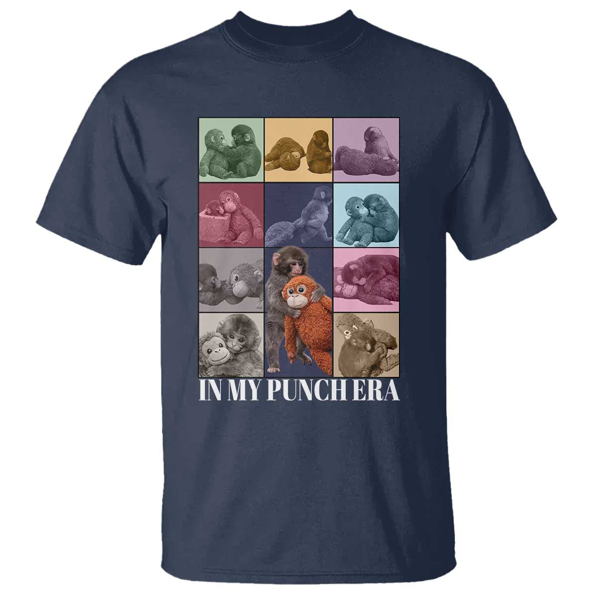 Punch The Monkey T Shirt In My Punch Era Baby Monkey Hugging Plush TS11 Navy Print Your Wear