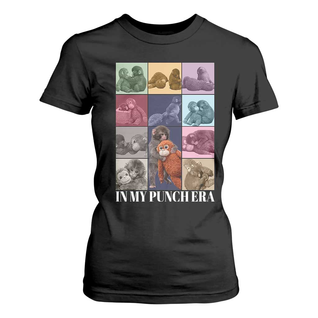 Punch The Monkey T Shirt For Women In My Punch Era Baby Monkey Hugging Plush TS11 Black Print Your Wear