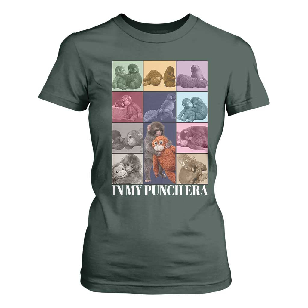Punch The Monkey T Shirt For Women In My Punch Era Baby Monkey Hugging Plush TS11 Dark Forest Green Print Your Wear